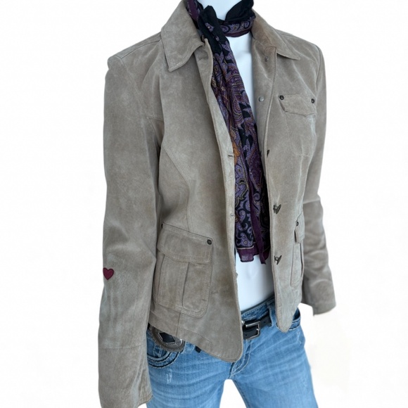 Authentic Y2K Style & Co Petite Genuine Suede Jacket Taupe Beige L - Picture 2 of 7